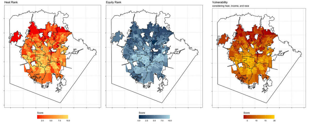 San Antonio heat-vulnerability and mitigation priority maps