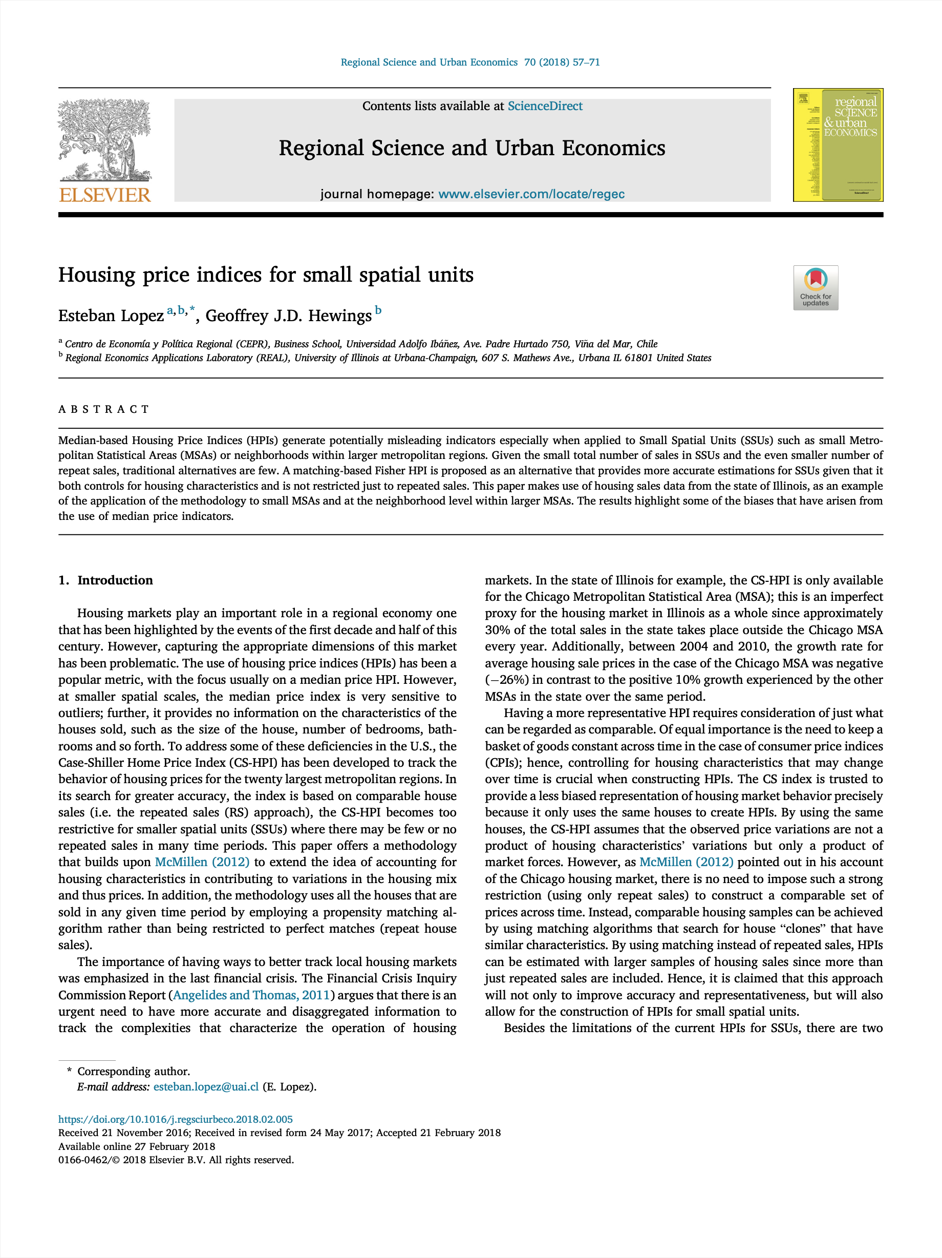 Regional Science and Urban Economics 2018 paper